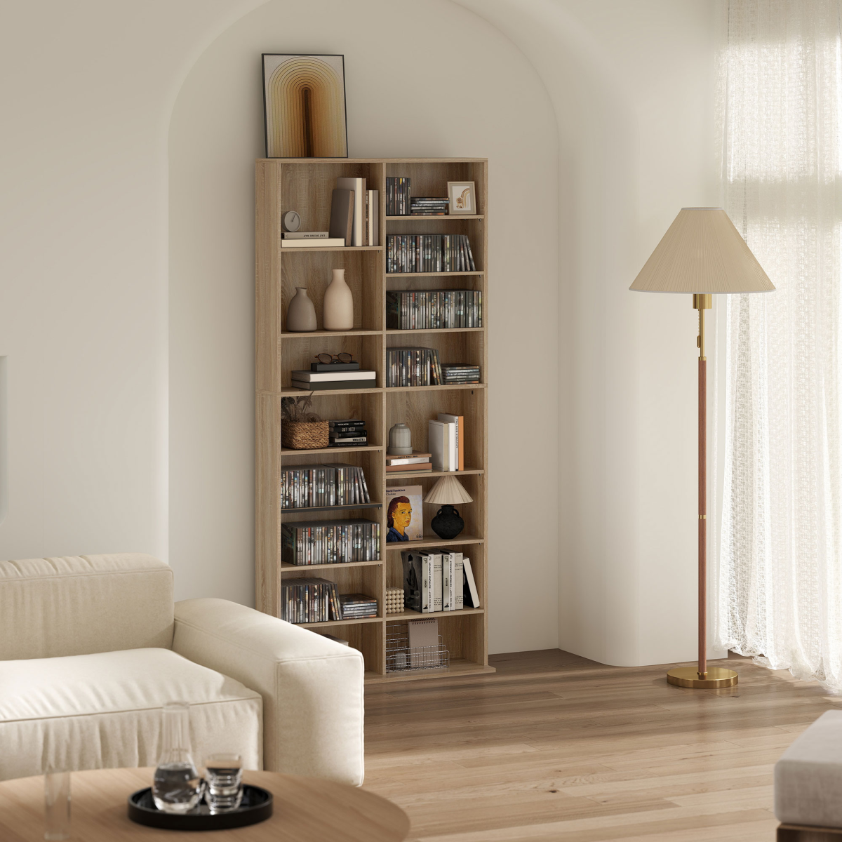 HOMCOM 640 CD Storage Unit 360 DVD Storage Tower with 18 Compartments Natural
