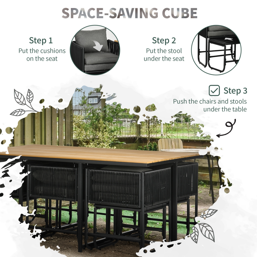 11-PC Rattan Dining Set, 10-seater Table & Chair Sets w/ Space-saving Design