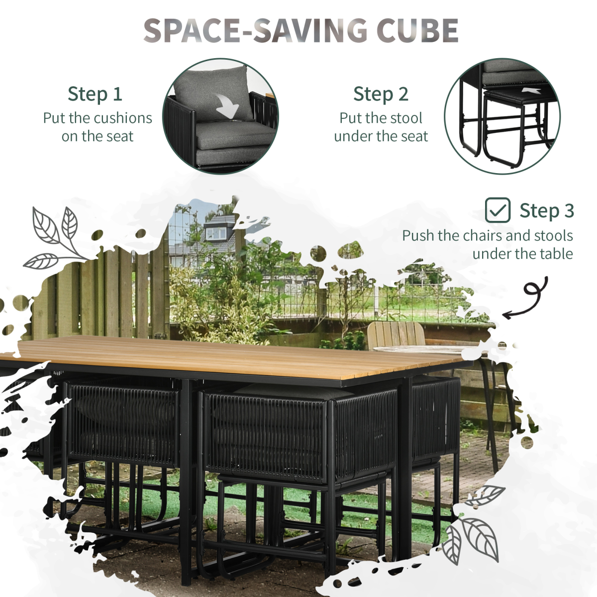 11-PC Rattan Dining Set, 10-seater Table & Chair Sets w/ Space-saving Design