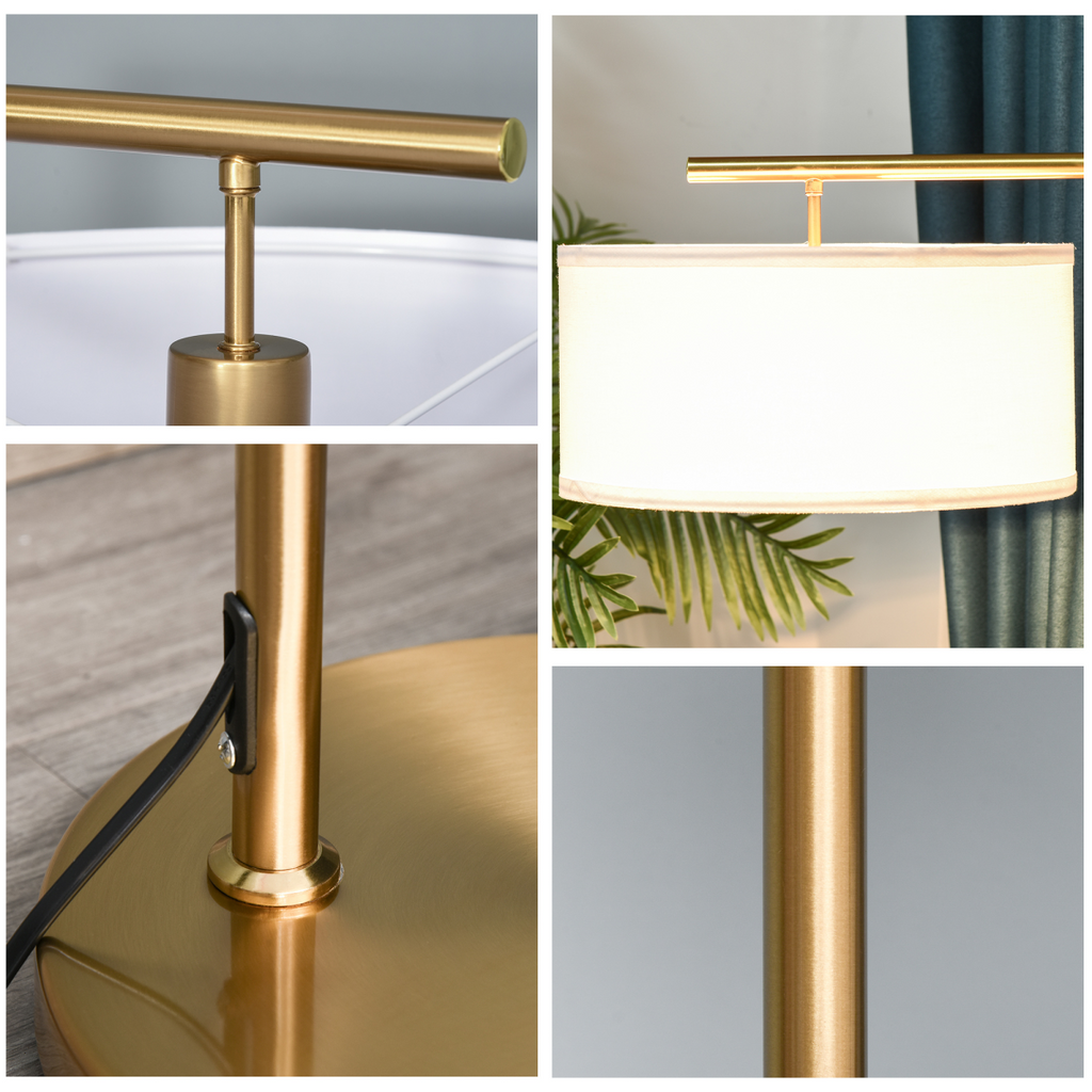 Floor Lamp with Linen Lampshade Round Base for Living Room Bedroom HOMCOM