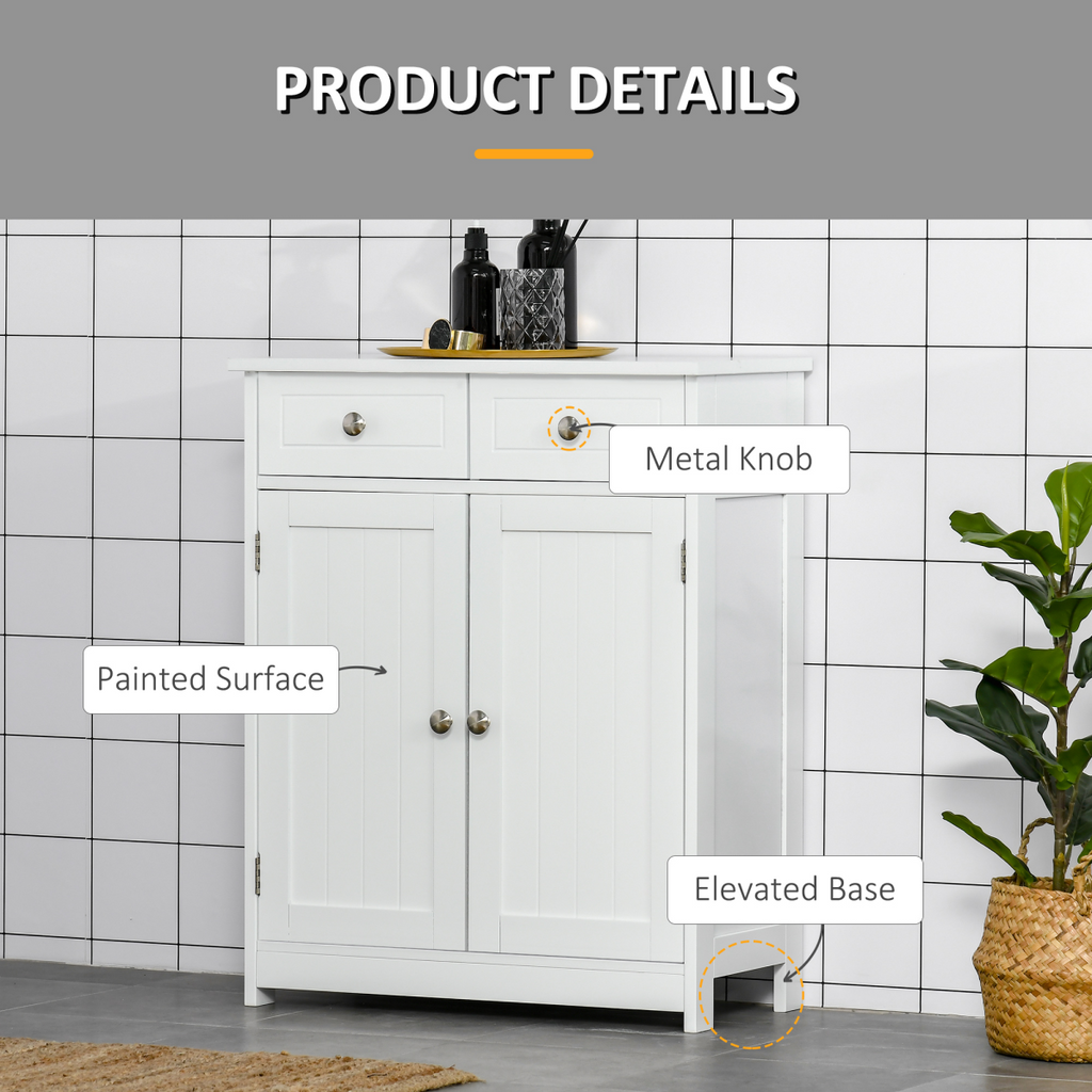 kleankin Bathroom Floor Storage Cabinet w/ 2 Drawers Door Cupboard White