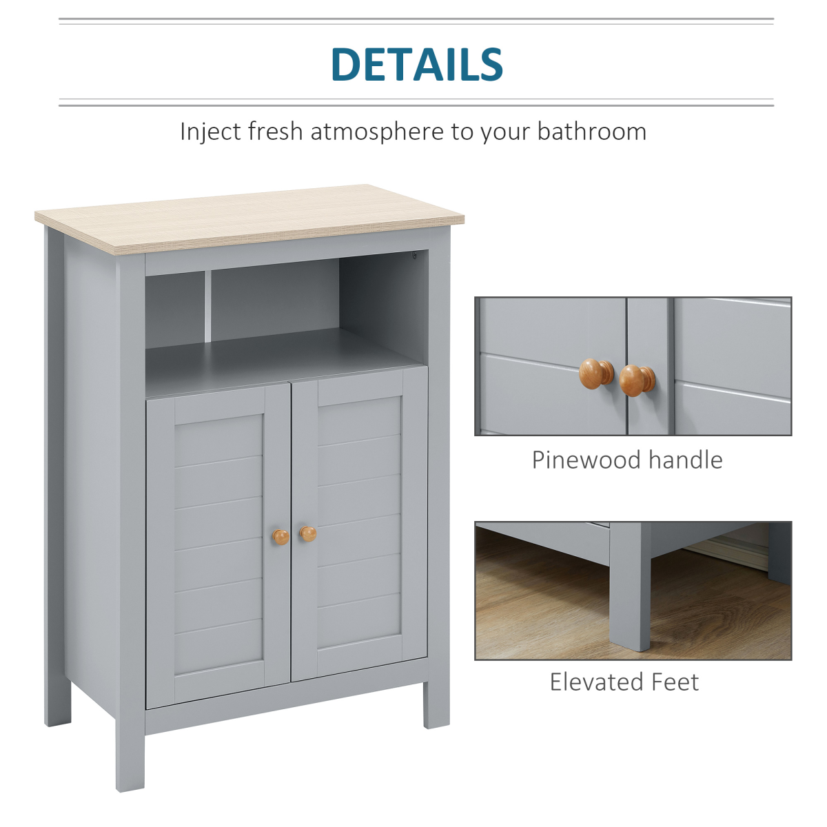 kleankin Bathroom Floor Storage Cabinet Standing Unit  Doors Adjustable Shelf