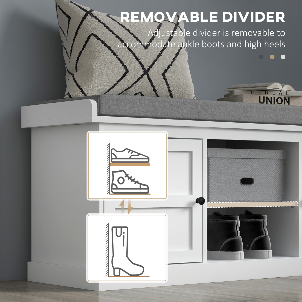 HOMCOM Shoe Storage Bench with Cushion 2 Cabinets for Entryway Hallway White