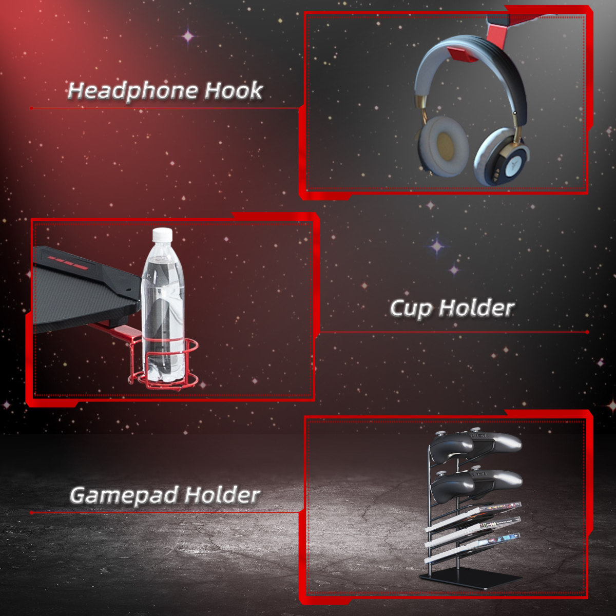 Gaming Desk with Gamepad Holder Cup Holder Headphone Hook Home Office