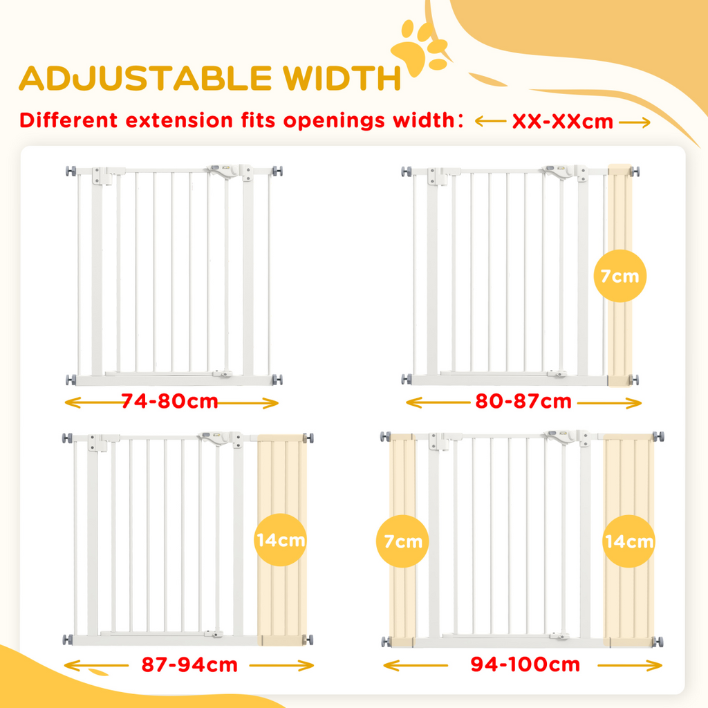 PawHut Adjustable Safety Gate with 2 Extensions and Four Adjustable Screws, White