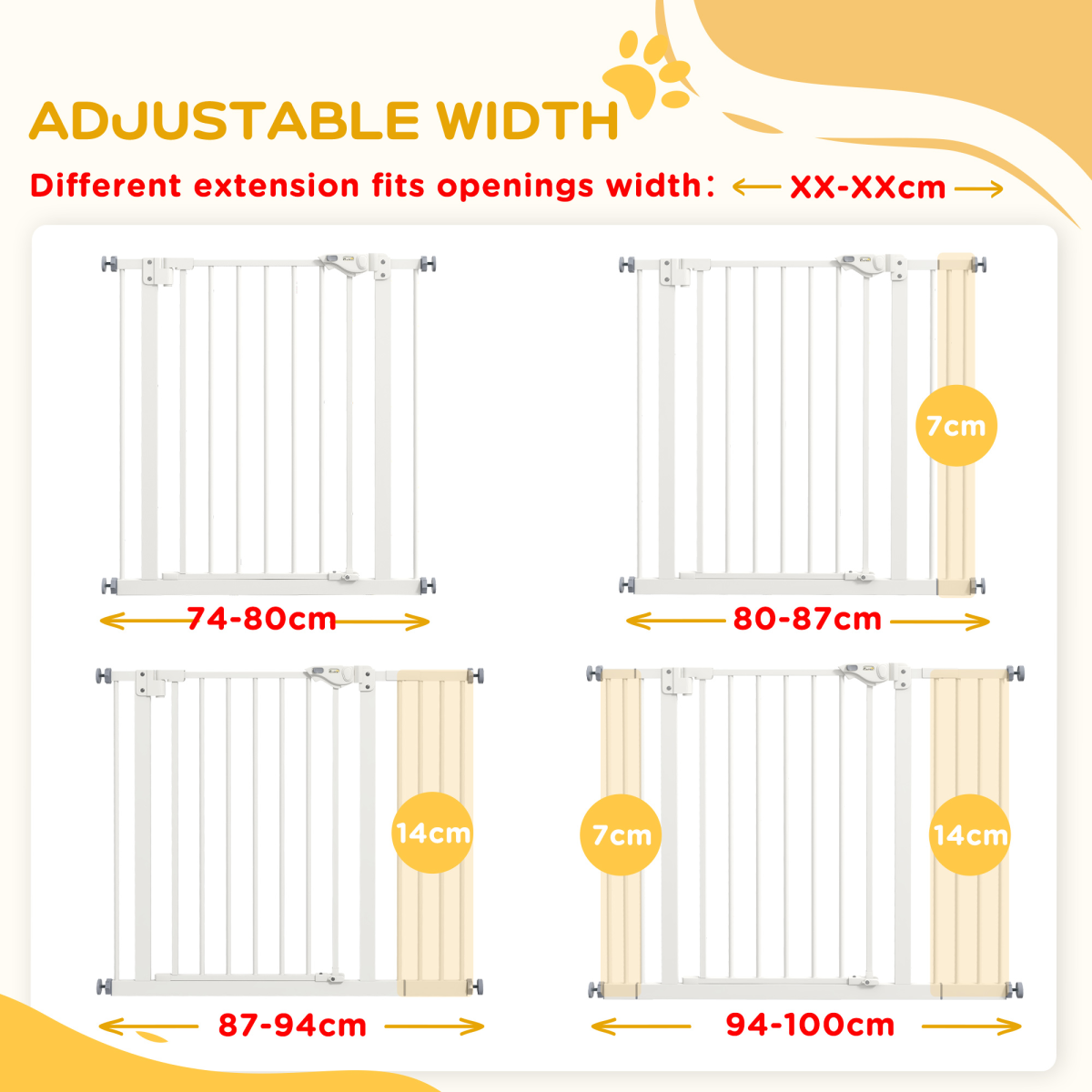 PawHut Adjustable Safety Gate with 2 Extensions and Four Adjustable Screws, White