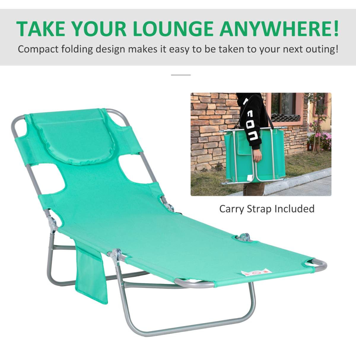 Reclining Lounge Chair Face Cavity  with Pillow Green