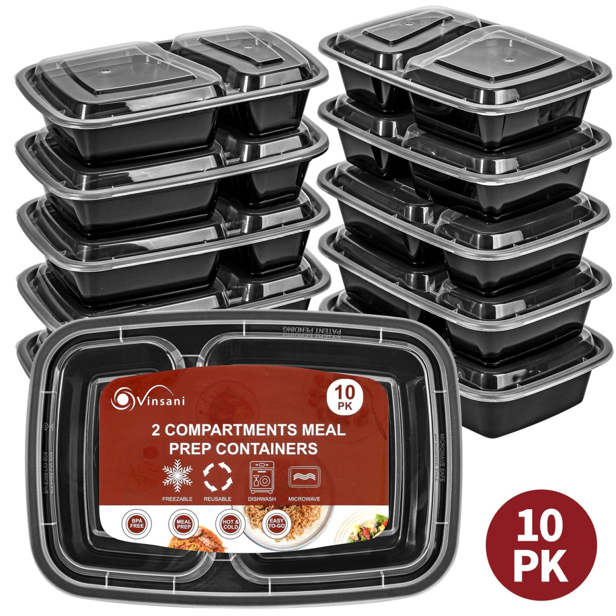 Vinsani 20pk 2 COMPARTMENTS MEAL PREP CONTAINERS
