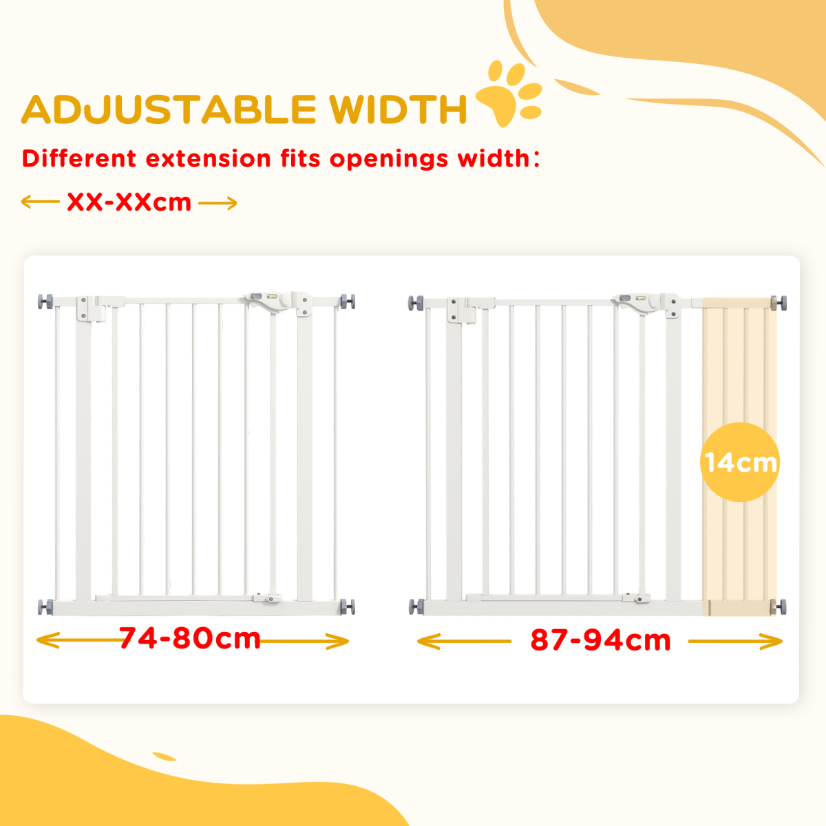 PawHut Adjustable Safety Gate with 1 Extensions and Four Adjustable Screws, White