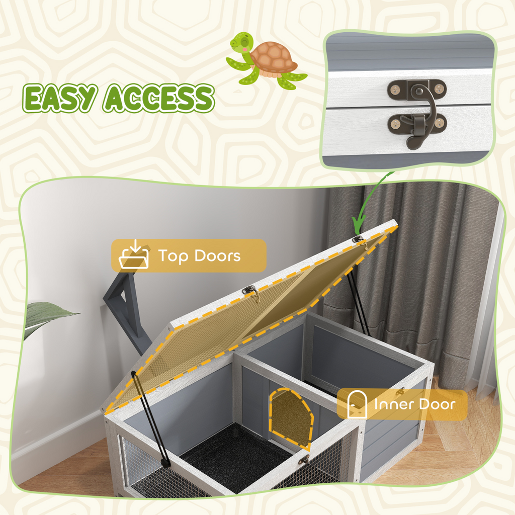 PawHut Tortoise Enclosure w/ Run, Lamp Holder, Pull Out Trays, Hideaway
