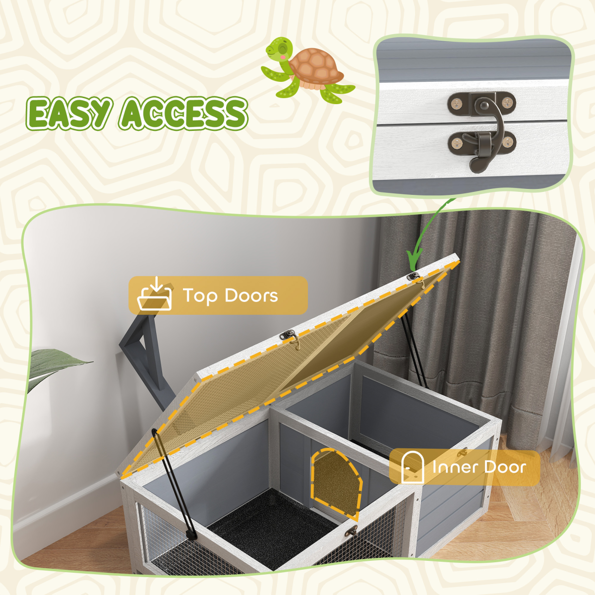 PawHut Tortoise Enclosure w/ Run, Lamp Holder, Pull Out Trays, Hideaway