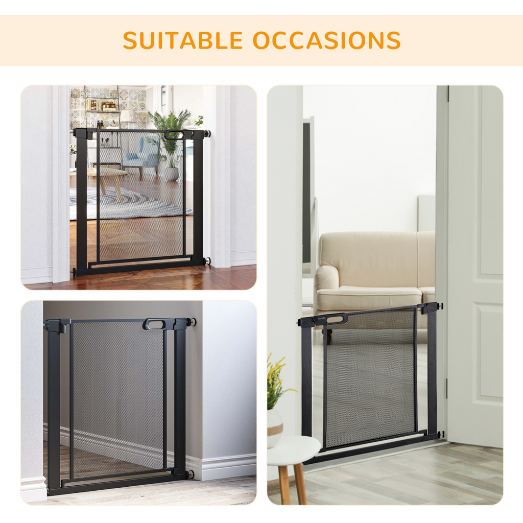 Pressure Fit Safety Gate for Stairs with Auto Close 75-82 cm - Black PawHut