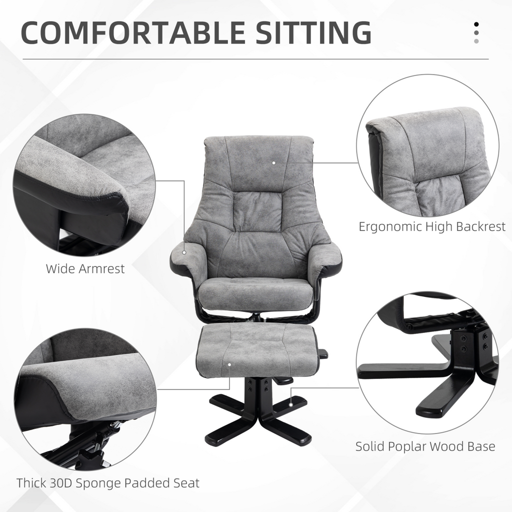 Manual Recliner Sofa With Footrest 360 Swivel Sofa Armchair Faux Leather Grey