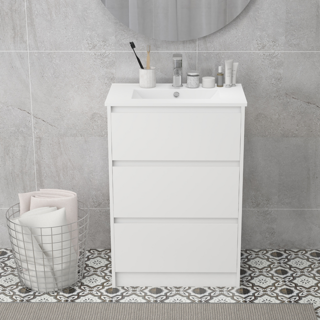600mm Bathroom Vanity Unit w/ 1 Tap Hole Basin Drawers Gloss White