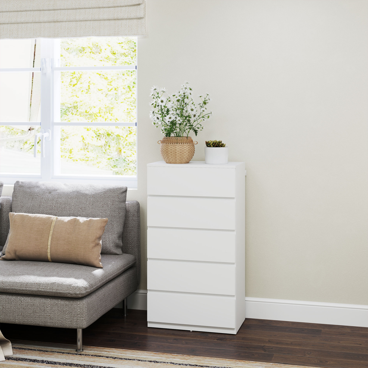 HOMCOM Bedroom Chest of Drawers, 5 Drawers Dresser, Drawer Unit, White