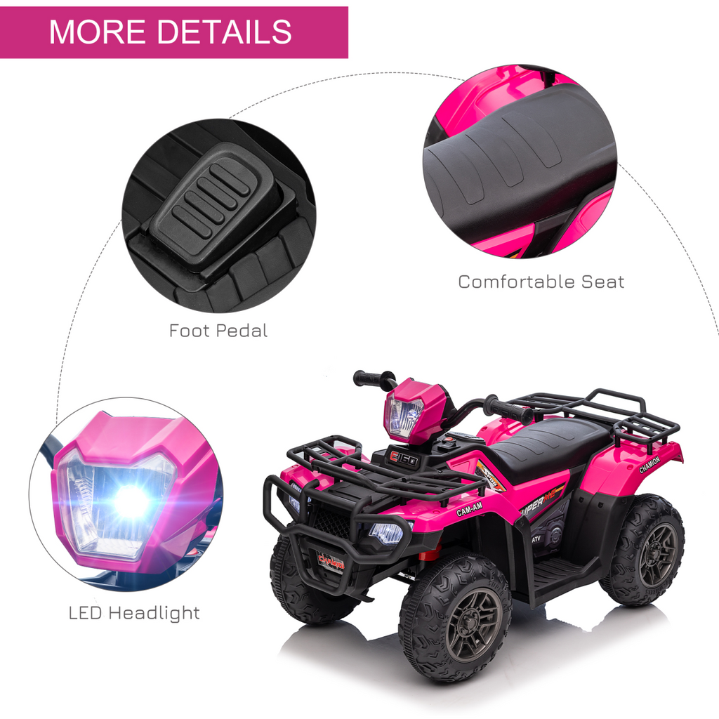 HOMCOM 12V Electric Quad Bike for Kids with LED Headlights, Music - Pink