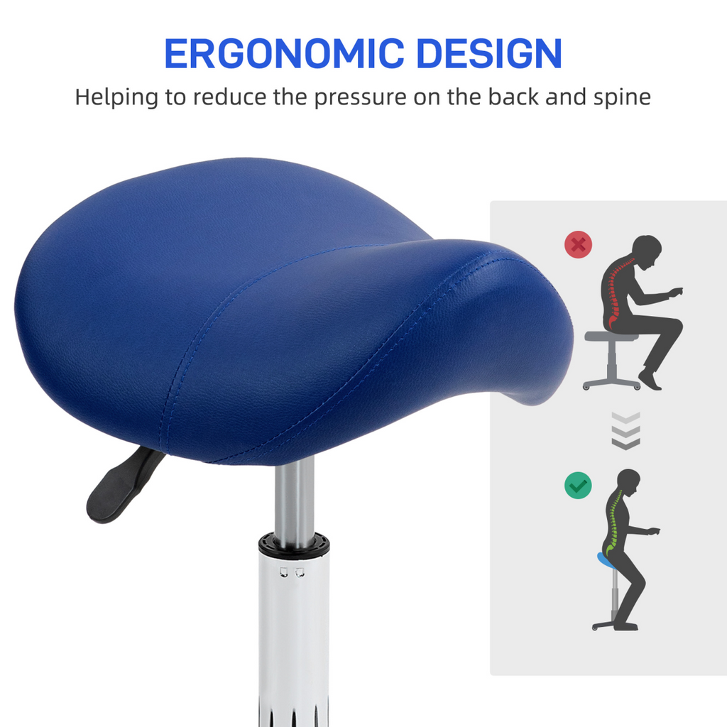 HOMCOM PU Leather Saddle Stool with Moulded Padded Seat Adjustable Height Blue