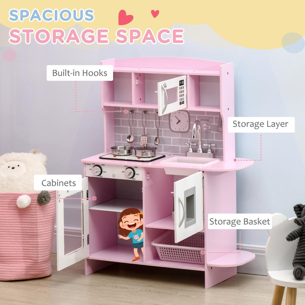 Kitchen Set for Kids W/ Lights Sounds, Microwave, Sink, for Aged 3-6 HOMCOM