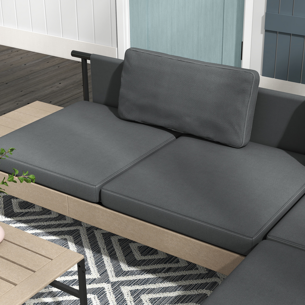Outsunny HDPE Garden Furniture Sets with Cushions, Table, L-Shaped Sofa, Grey