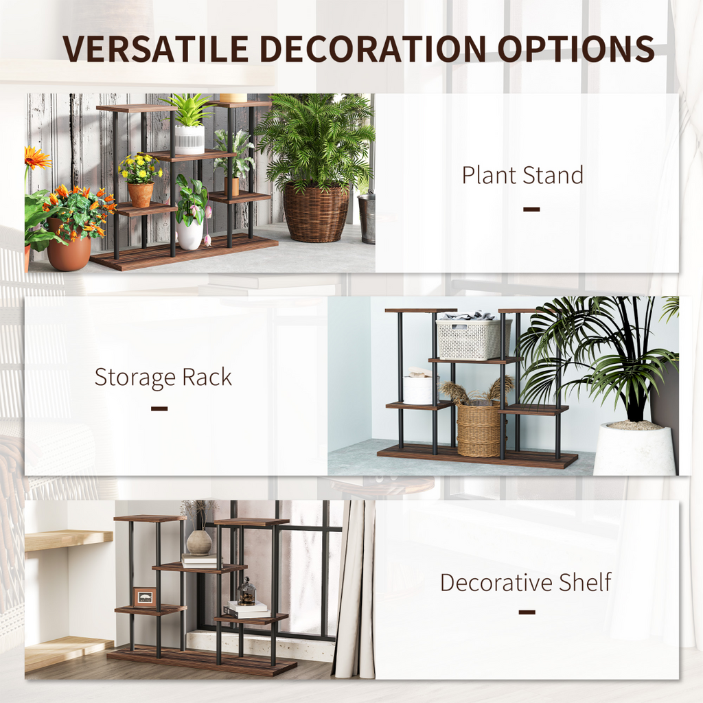 Outsunny 4 Tiered Metal Flower Shelf Display Rack, Carbonised Finish