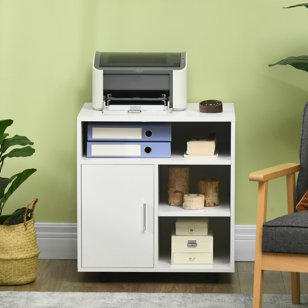 Multi-Storage Printer Unit Office Organisation with 5 Compartments White HOMCOM