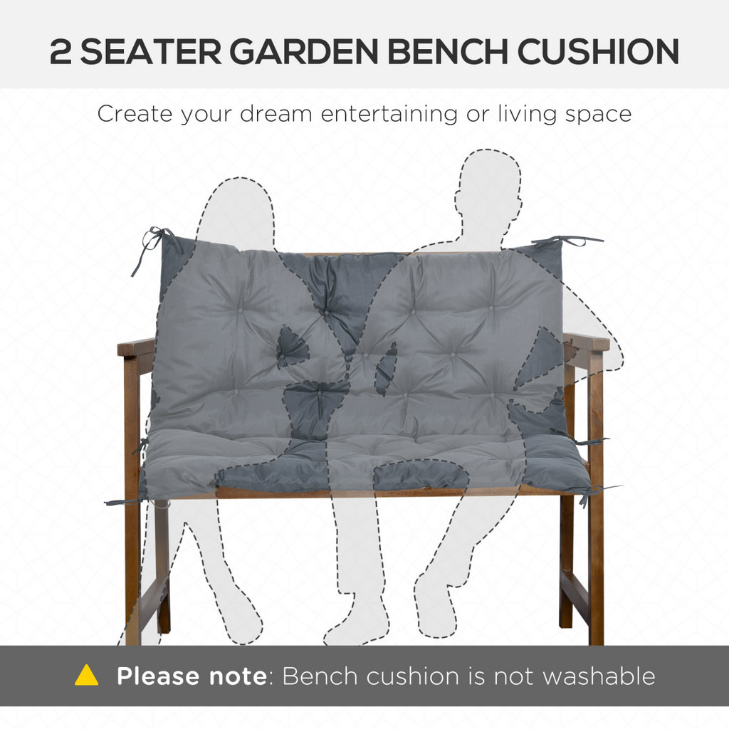 2 Seater Garden Bench Cushion Outdoor Seat Pad with Ties Dark Grey