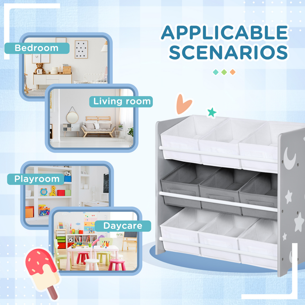 ZONEKIZ Storage Unit with 9 Removable Storage Baskets for Nursery Playroom - Grey
