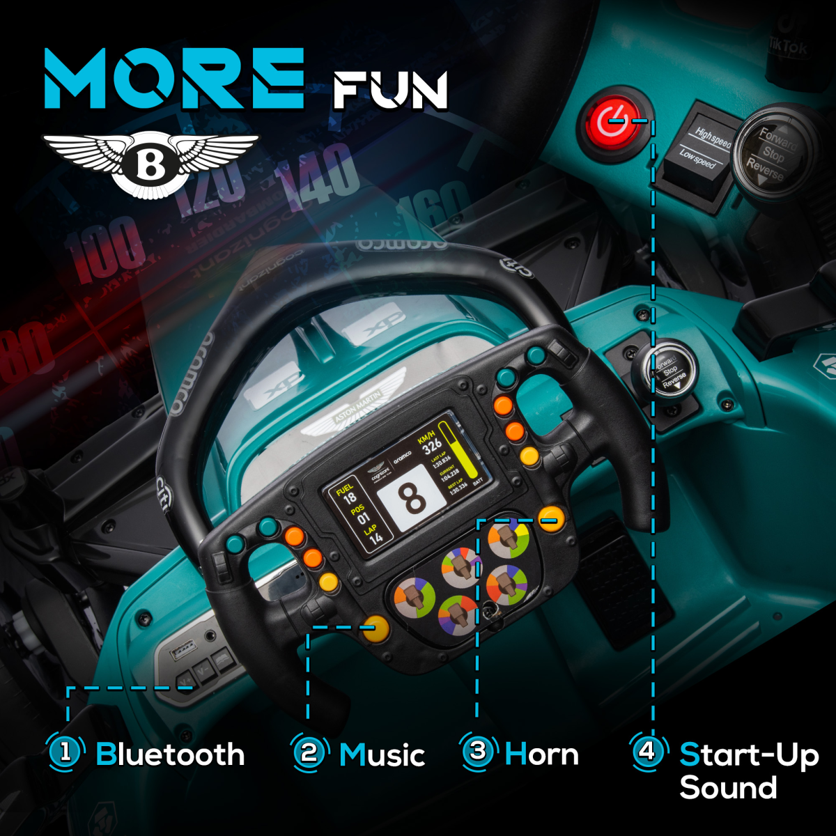AIYAPLAY 12V Electric Go Kart w/ Shock-Absorbing Wheels, Remote, Bluetooth