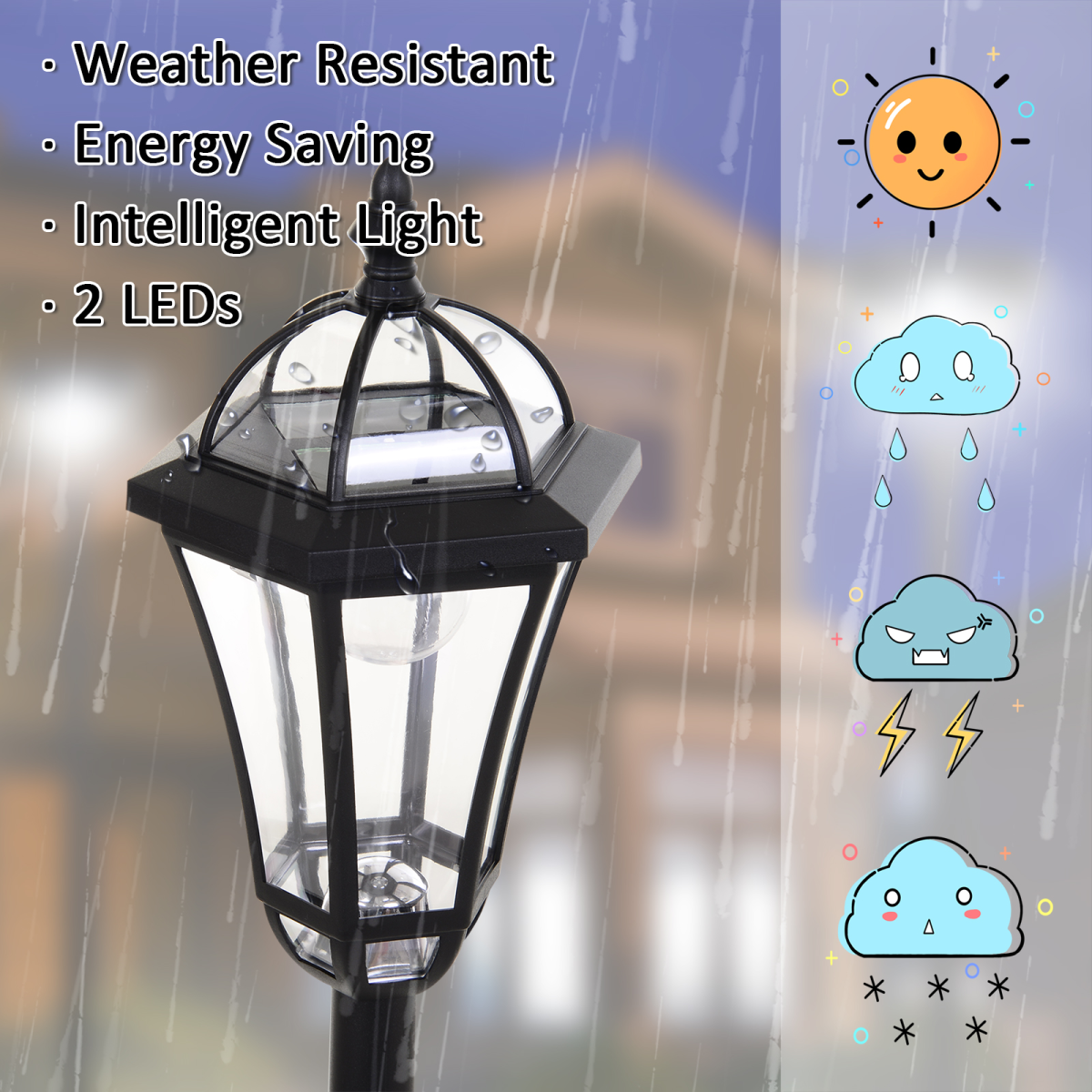 2 PCS LED Garden Lights Lamp Post Solar Powered Lantern black