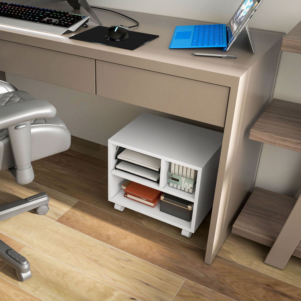 HOMCOM Printer Stand with Storage Printer Cart on Wheels for Home Office White