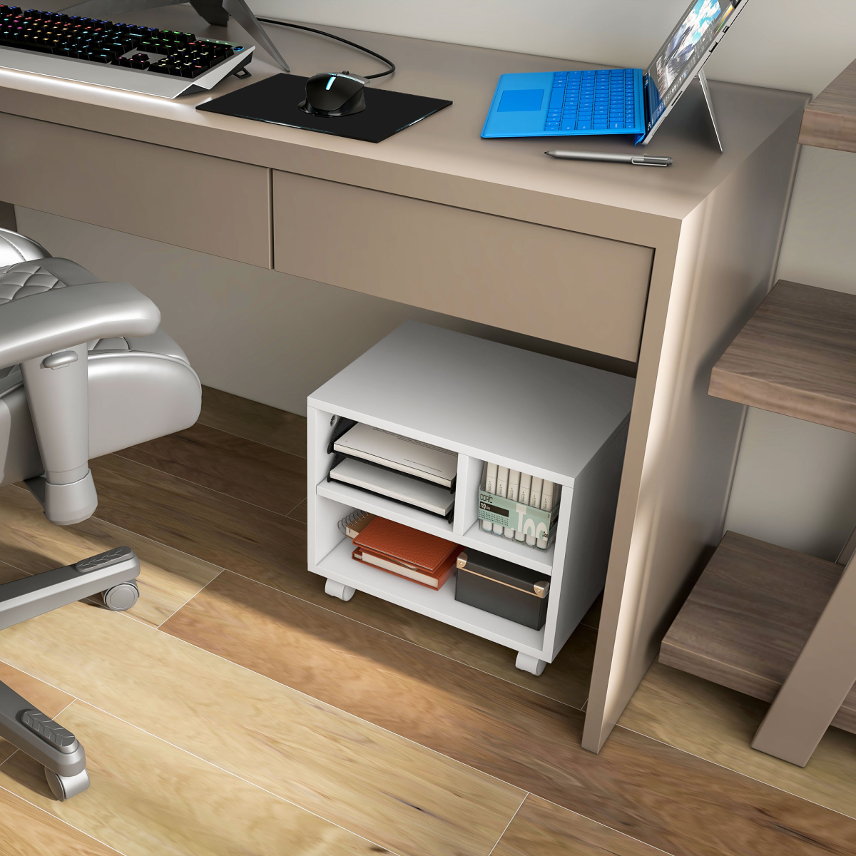 HOMCOM Printer Stand with Storage Printer Cart on Wheels for Home Office White