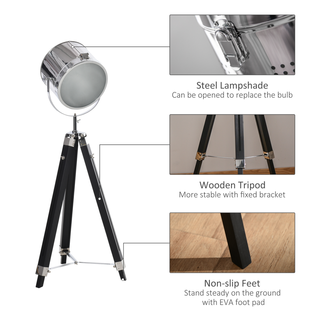 Industrial Style Adjustable Tripod Floor Lamp, Searchlight Reading Lamp