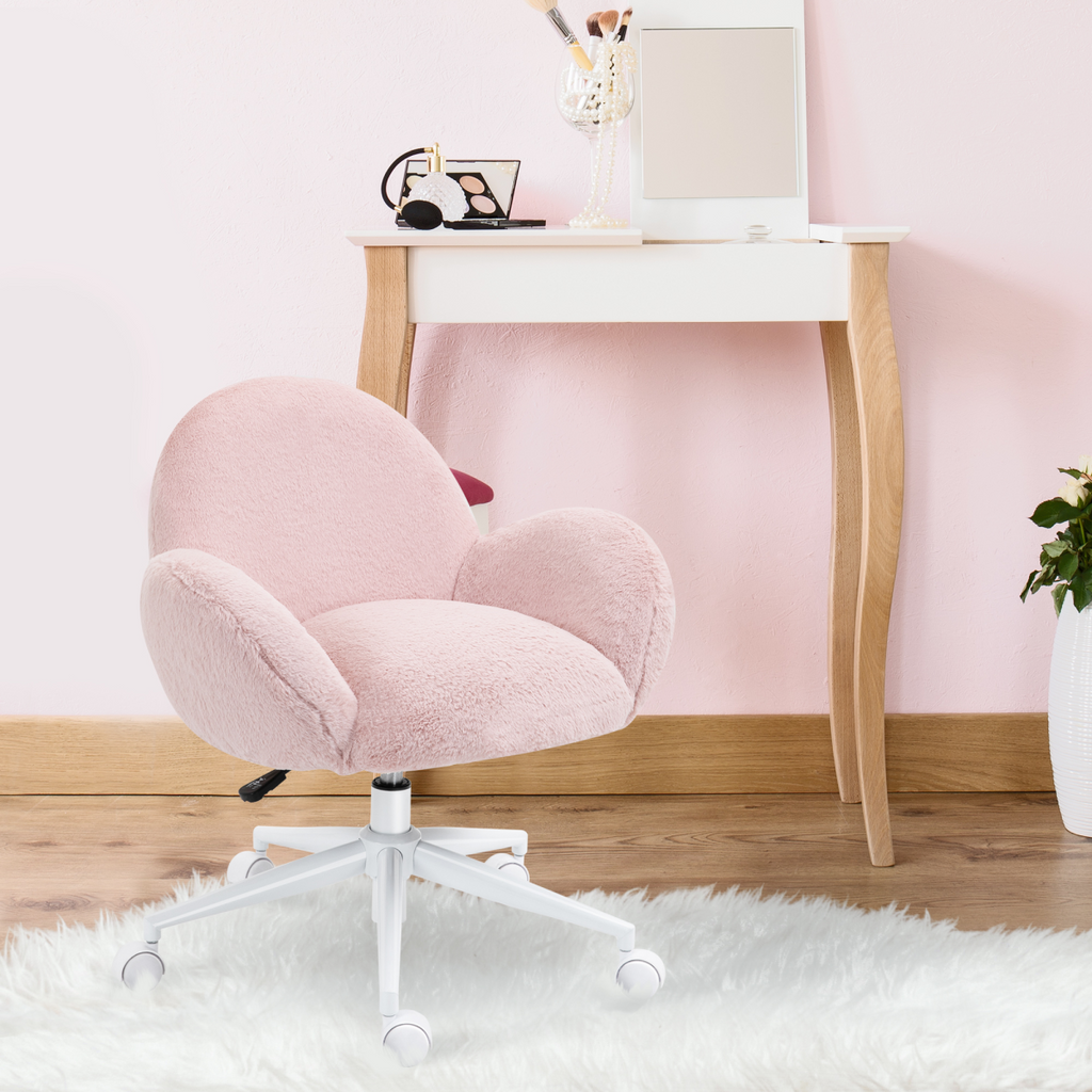Fluffy Leisure Chair Office Chair with Backrest and Armrest for Bedroom Pink