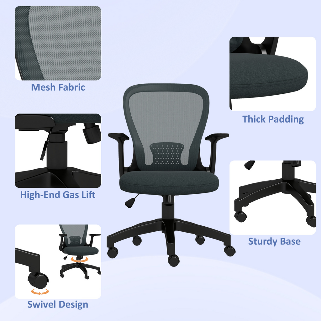 Vinsetto Mesh Office Chair, Computer Chair with Adjustable Armrest, Grey