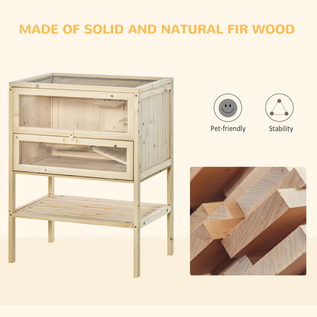Hamster Cage House Pet Play Exercise 3 Tiers Mouse Wooden Fir Small Animals