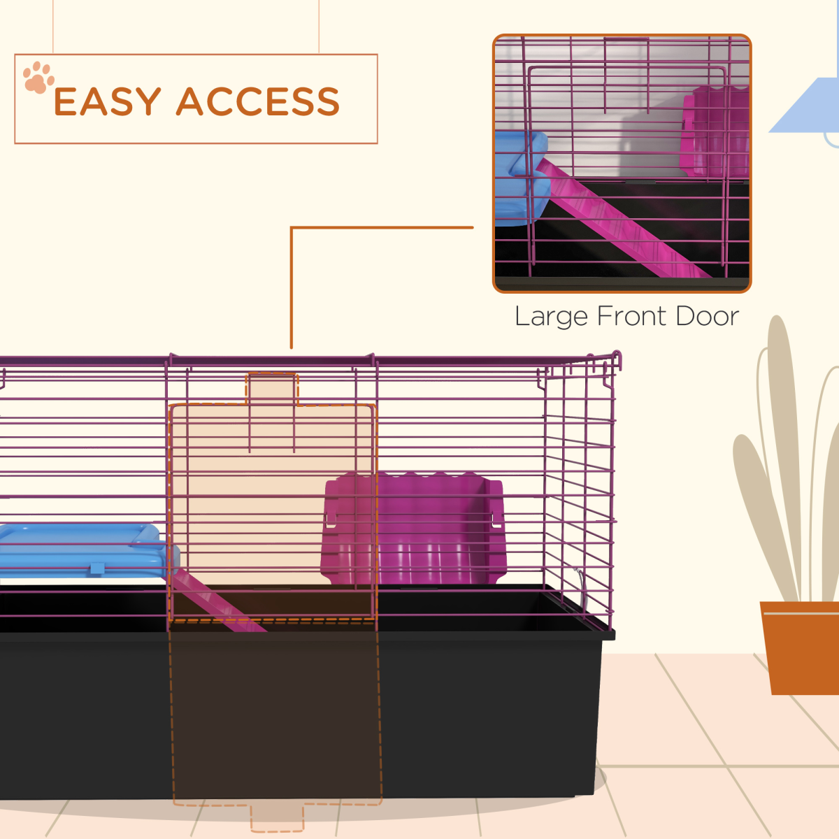 PawHut Small Animal Cage, Rabbit Guinea Pig Hutch, Pet Playhouse