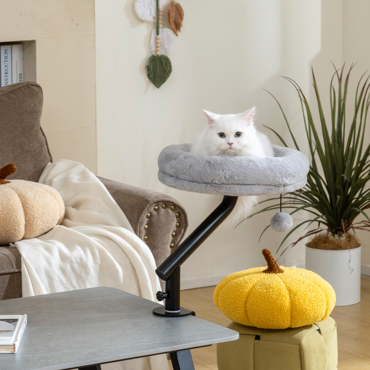 PawHut Cat Bed for Desk, 360° Rotatable Adjustable Cat Nest Hammock