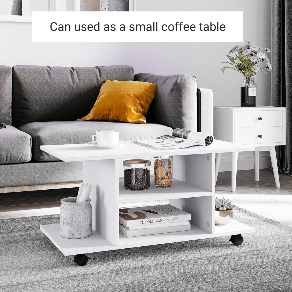 TV Stand Bookshelf Cabinet Modern 3 Tier shelf Storage Wheels in White