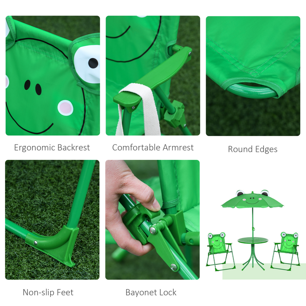 Foldable Patio Kids Metal Picnic Table w/ Frog Umbrella Green 4-piece