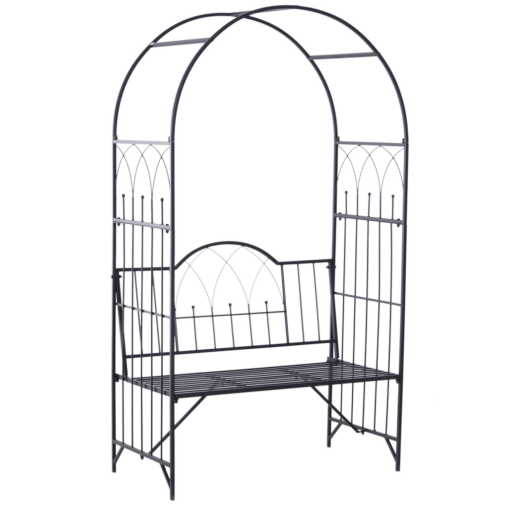 Garden Arch Bench Outdoor Patio Trellis Arbor for Climbing Plant Antique Black