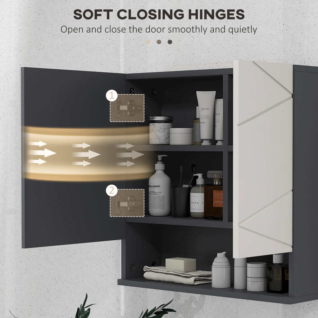 kleankin Wall Mounted Bathroom Storage Cupboard W/ Mirror and Shelf, Light Grey