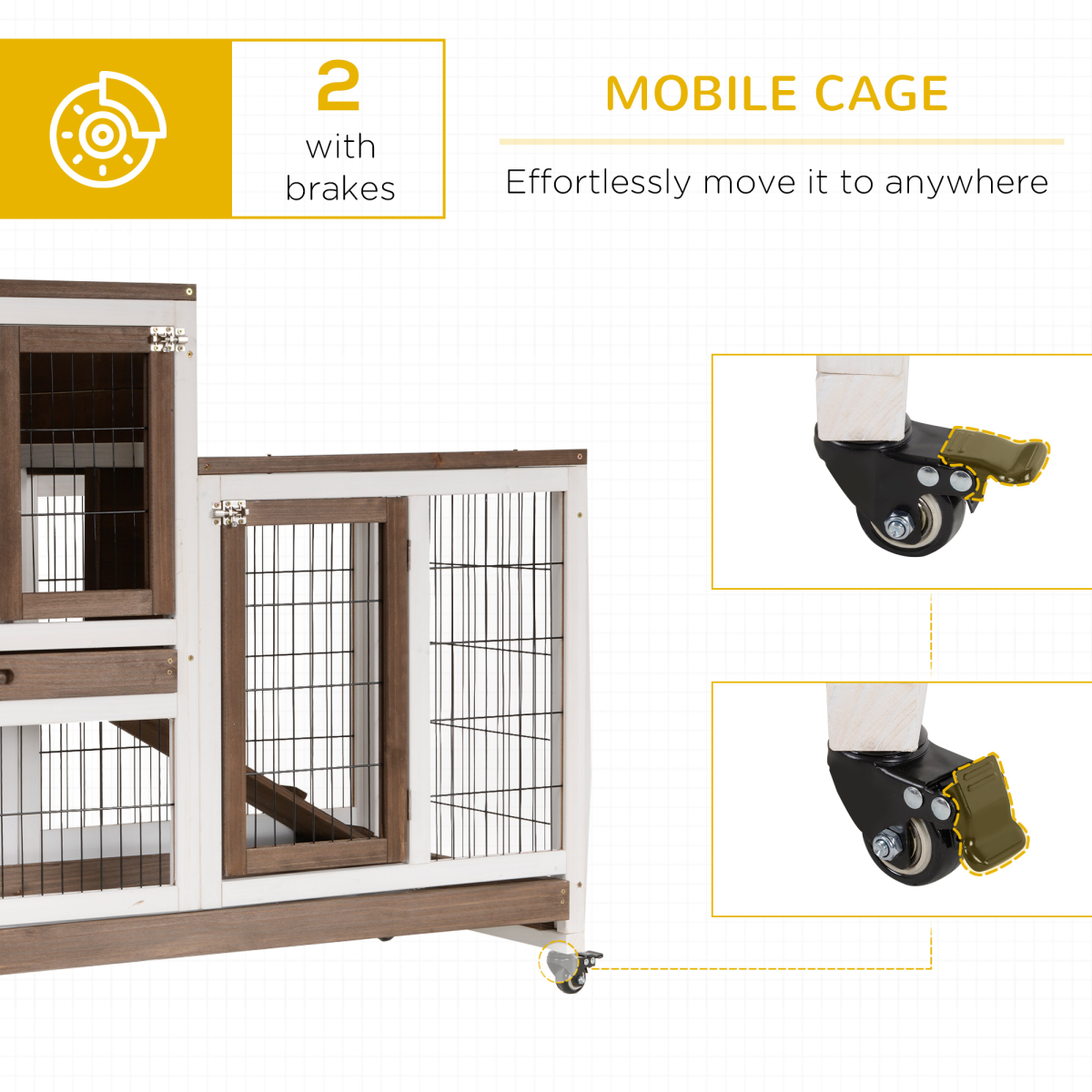 Wooden Rabbit Hutch Bunny Guinea Pigs House Cage Wheels Indoor 110 x 50 x 86cm
