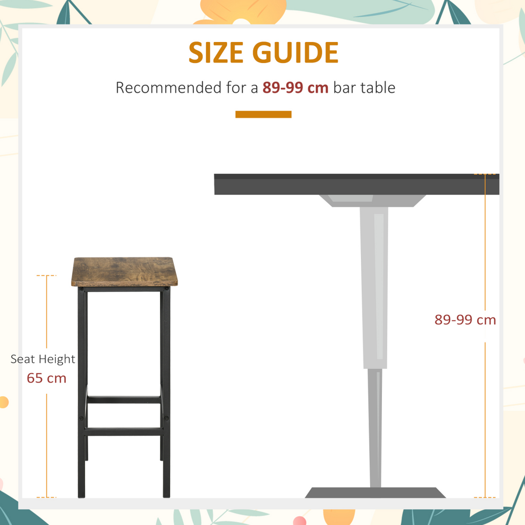 Set of 2 Kitchen Breakfast Bar Chairs with Footrest, Rustic Brown