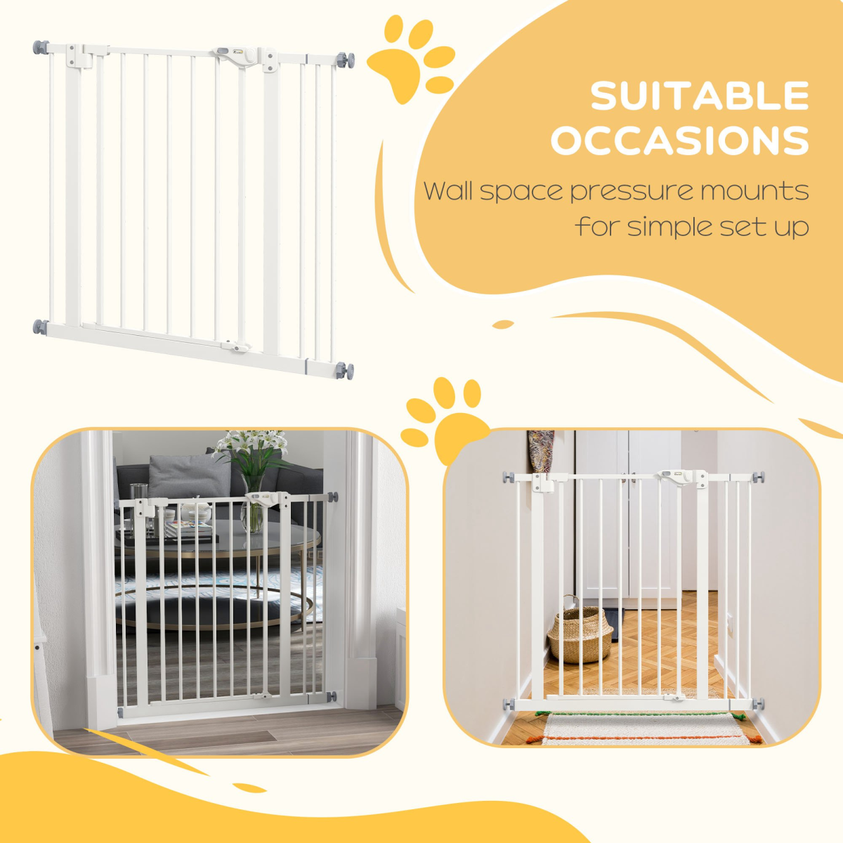 PawHut Adjustable Safety Gate with 1 Extensions and Four Adjustable Screws, White