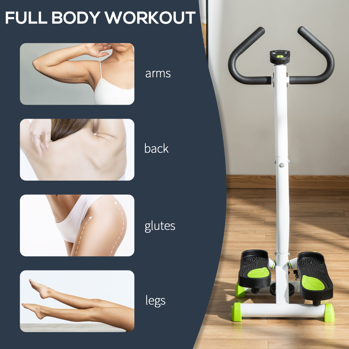 Adjustable Stepper Aerobic Ab Exercise Machine LCD Screen Handle, White HOMCOM