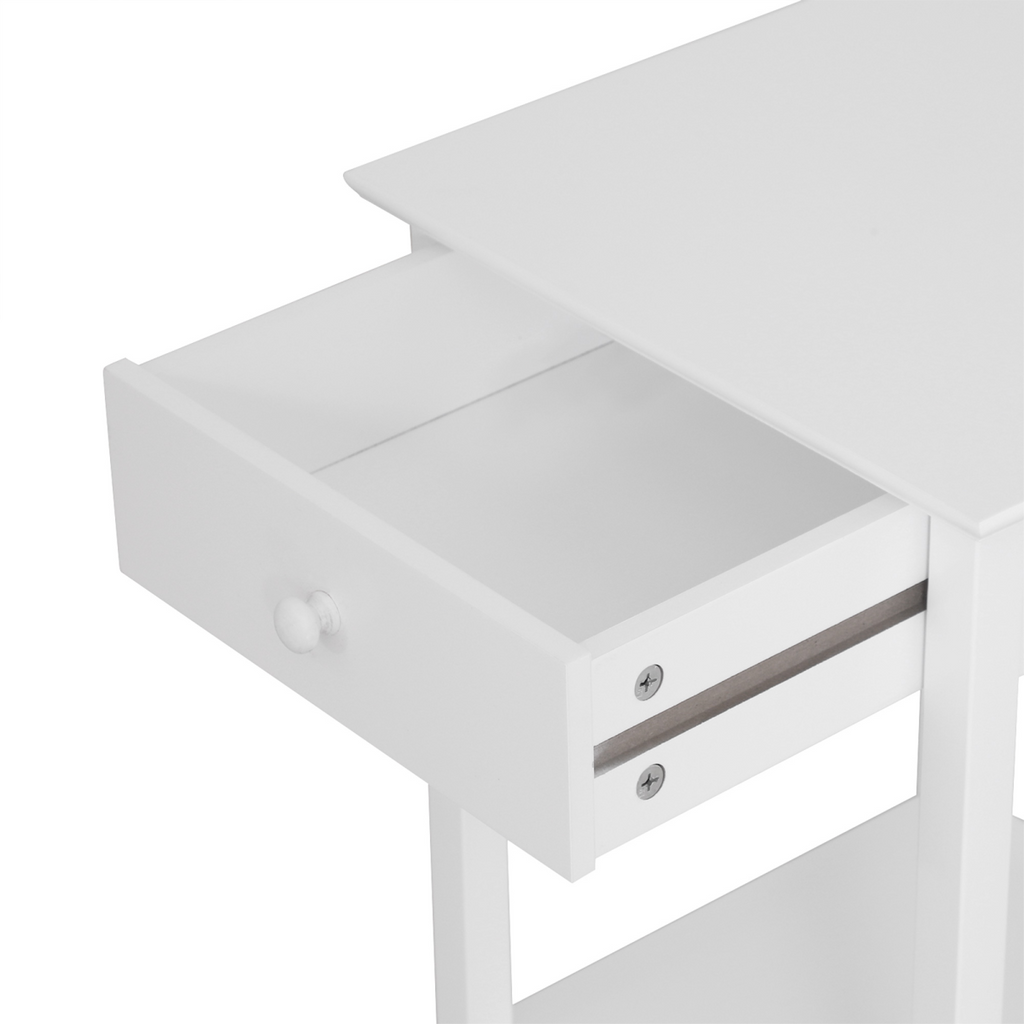 Wooden Bedside Table Cabinet W/ Drawer Shelf Storage End Side White