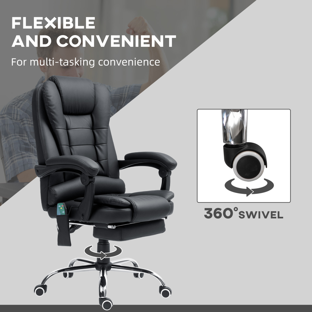 Vinsetto Ergonomic Heated 6 Points Vibration Massage Office Chair Black