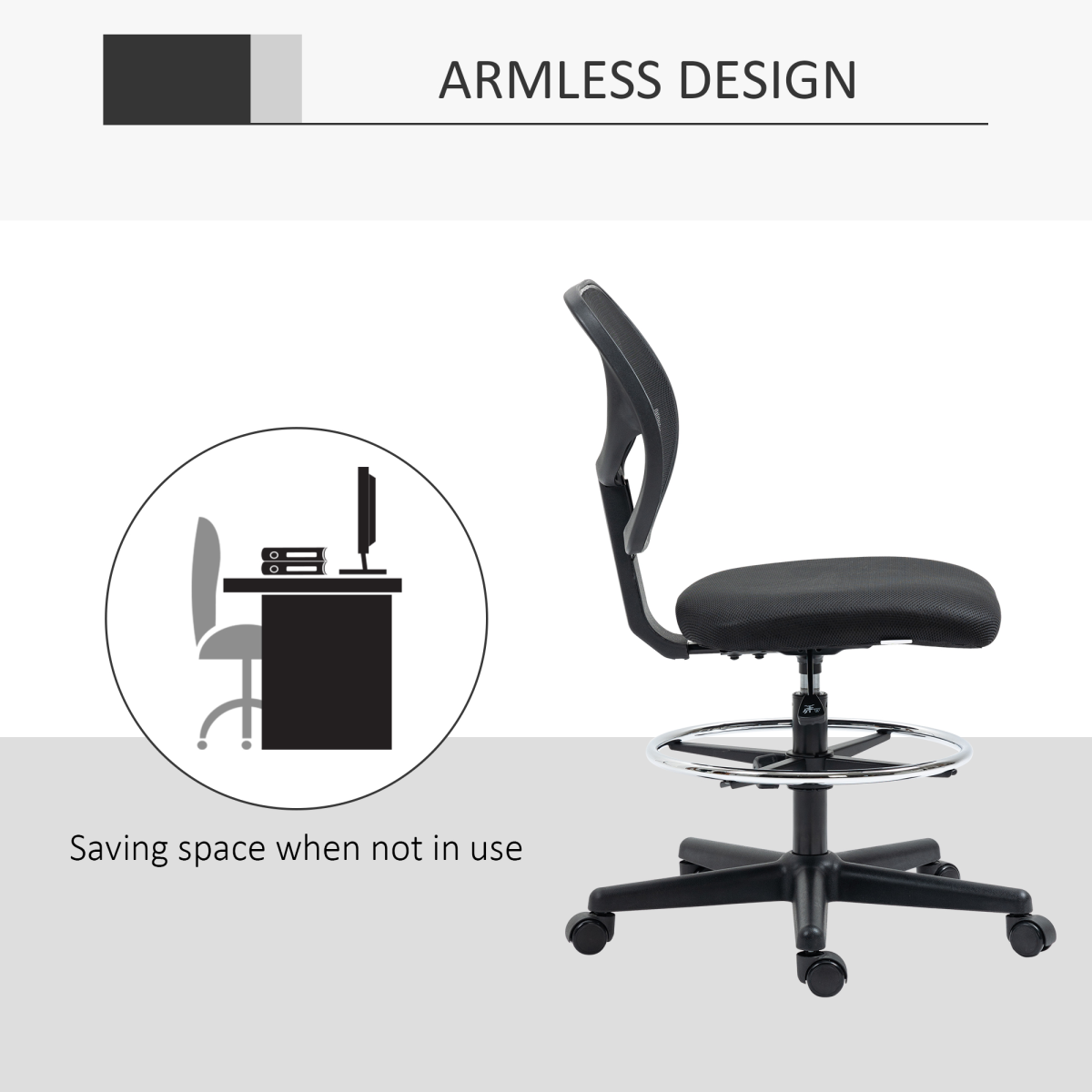Vinsetto Draughtsman Chair Tall Office Chair with Adjustable Footrest Ring Black