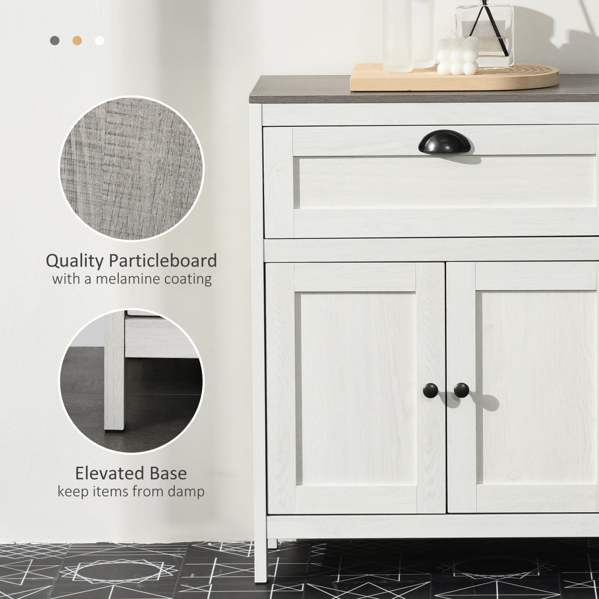 Bathroom Floor Standing Cabinet Storage Organizer w/ Drawer Double Door, White