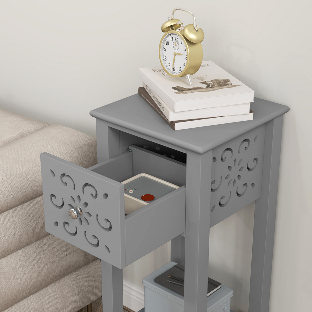 Elegant Floral Design Grey MDF Storage Unit Set